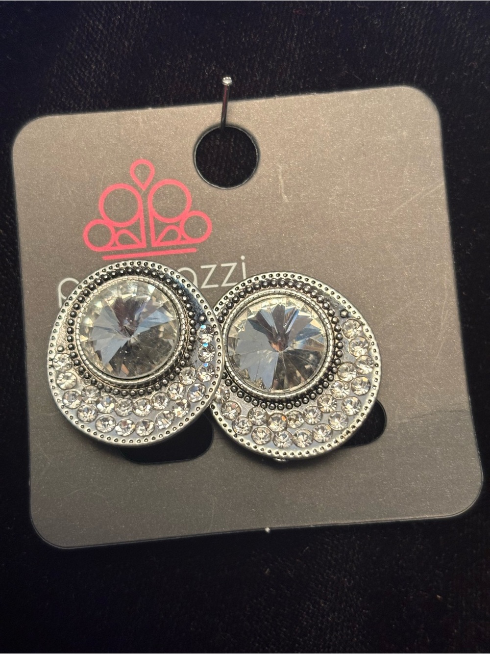 Paparazzi Silver Crystal Circle Clip on Earrings - Clear